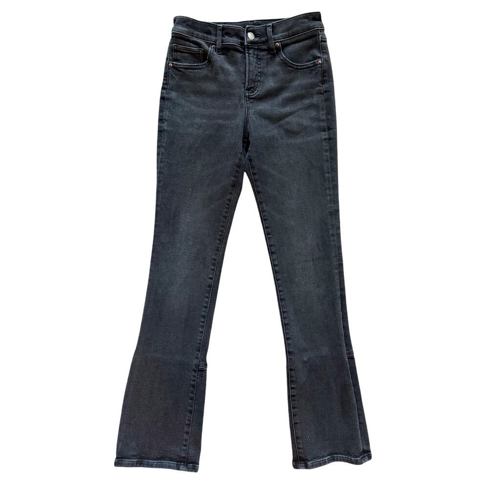 Express Jeans Women's Sz 2S 2 Short Black Skyscraper Mid Rise Flare Slit bootcut